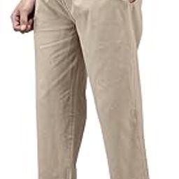 Men's Cotton Blend Solid Trouser Pants with Drawstring Waistband | Elasticated Waist | Relaxed Fit | Casual with Side and Back Pockets, Beige-picture-1