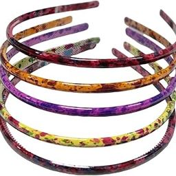 Plastic Hair Band Anti slip Strand Hoop Comb Headband Skinny Toothed DIY Printed Hairbands for Women Girls Hair Accessories 6 PCS (DESIGN-2)-image-65