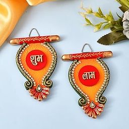 Emboss Culture shubh labh hangings Handmade Ethnic Wooden Door Sticker for enterance gate Home Decor Made by Wood/Diwali Gift/Home Decoration Pair of 2 wodden Sticker-image-19