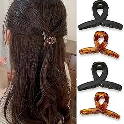 PACTIV 4Pcs Small Simple Style Hair Claw Resin Simple Style Hair Claw Nonslip Ponytail Holder Hair Clip For Women,4 Packs,black & brown-7