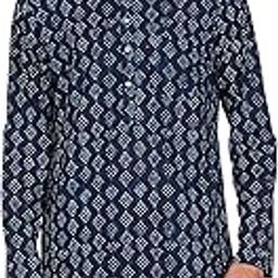 see designs Blue Cotton Regular Fit Printed Kurta Mandarin Collar-picture-13
