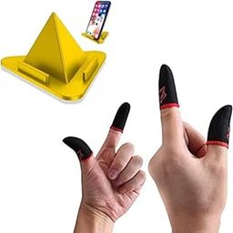 Combo Pubg & Free Fire Call of Duty Anti-Slip Thumb Sleeve, Sweat-Proof Professional Touch Screen Thumbs Finger Sleeve for Pubg with Mobile Holder Stand for All Android & iOS Devices-24