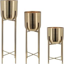 Metal Floor Plant Pot Set of 3 Ideal for Indoor Outdoor Home Decor Round Planter with Metal Plant Stand (‎Gold)-28