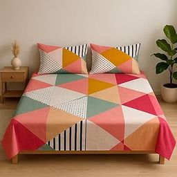 Bezzilish Home160 TC Printed Glace Cotton Double Bedsheet with 2 Pillow Covers - (90x90 inches) (Pink)-image-51