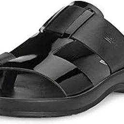 Men's Black Leather Toe Ring Comfort Slippers-picture-31