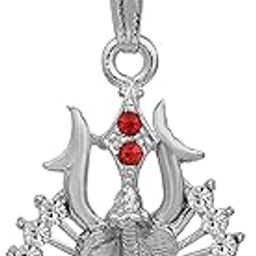 � Silver Plated Mahadev Shiva Trishul Red and White CZ Studded Sheshnag/SheshNaag/Nag Panch Snake Religious Pendant Spiritual Locket Jewellery for Men/Women-image-64