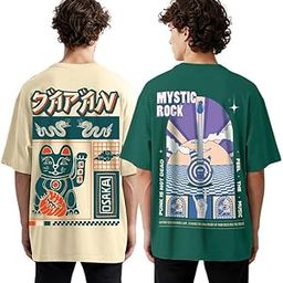 100% Pure Cotton Oversized Baggy Fit Drop Shoulder Graphic Printed Half Sleeve T-Shirt Combo for Men (Pack of 2)-image-70