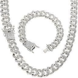 13mm Iced Out Men Necklace Chain Heavy Strong Bling Miami Curb Cuban Link Chain Hip Hop Gold Silver Necklace Chain Rhinestone Clasp Chain-image-5