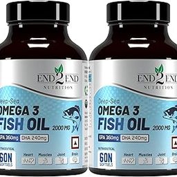 End2End Nutrition Deep-Sea Omega 3 Fish Oil 2000mg with 360mg EPA & 240mg DHA for Men & Women | Heart, Brain, Joint, Eye Health & Mercury Free - 120 Capsules-0