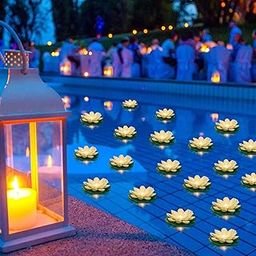 Liliful 24 Pcs Pool Floating Lights, Artificial Flowers Lifelike Lotus with LED, Battery Operated Lily Pads Water Lantern for Decor(3.94 Inch,White)-10
