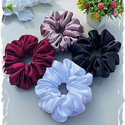 SILKY PANDA Luxury Silk Scrunchies for Women and Girls, Hair Ties, Hair Band, Ponytail Holder (Ruby)-image-2