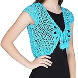 Handmade Flowered Shrug for Women/Girls (X-Large, Blue)-image-22