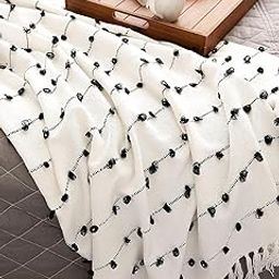 Cazimo Pure Cotton Luxurious Throw Blanket with Fringes, Soft and Lightweight Decorative Throw Blanket for Sofa Bed & Couch, Cozy, Stylish Home Decor 60x50 Inches, (White)-image-66