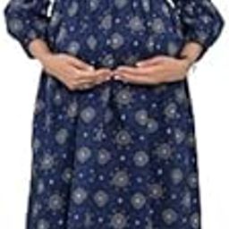 Cotton Blue Maternity Dresses for Women with Feeding Zip - Floral Breastfeeding Maternity Gown Kurti for Pregnant Women - Nursing Pre and Post Pregnancy Wear-image-108