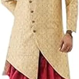 amzira Men's Asymmetric Indo Western Sherwani Set with Dhoti Pants and Pocket Square | Western Set for Men-picture-41