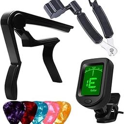 Imaginea Guitar Accessories Kit with Digital Clip-On Tuner, Metal Capo, String Winder, 5 Picks Free | Tuning Device, Capo Tool, Winder Tool | Combo Set for Acoustic Guitar Beginners Professionals-image-42