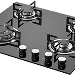 KAFF Built-in Hob/Hobtop 4 Burners, Auto Electric Ignition Glass Top, 60 CM, Italian Burner, Enamelled Matt Finish, Easy Grip Knobs, 8 MM Thick Toughened Glass Black | NE4B60GFX-11