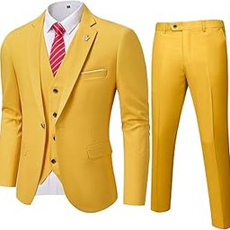 Men's 3 Piece Suit Blazer Slim Fit One Button Notch Lapel Dress Business Wedding Party Jacket Vest Pants & Tie Set Yellow-image-39