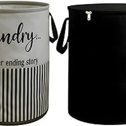 75L Laundry Basket - Non Woven Cloth Bin Bag for Clothes Storage - Freestanding Organizer (Blue) Basket for Clothes with Lid | Laundry Bag Foldable | Laundry Bag for Clothes | (1, grey and black)-image-89