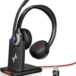 Wireless Headset with AI Noise Cancelling Microphone Bluetooth Headset - Bluetooth V5.2 Headphones with USB Dongle, Charging Base & Mic Mute for Computer/Laptop/PC/iPhone/Android/Cell Phones-5