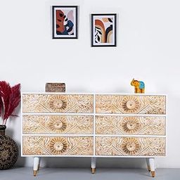 FURNWEAVE Solid Wood Chest of Drawer Cabinet | Wooden Storage Furniture for Home | 6 Chest of Drawers for Living Room | Antique Stylish Organization & Home Decor (White Beige)-image-56