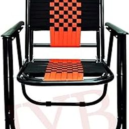 IYB® Red and Black Stripe Folding Chair with Arm Rest in Black-image-72