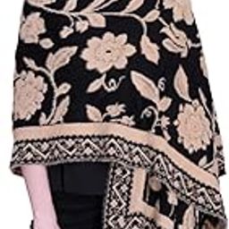 Shawl for Women, Free Size (Black) Stylish Knitted Acrylic Wool Fabric Printed Emboidered Stole for Women (28'' x 72'')-image-93