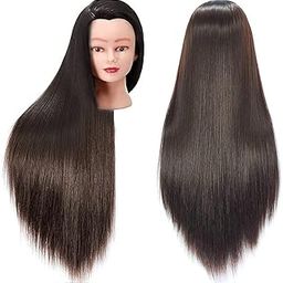DELUXE HAIR 26"-28" Super Long Synthetic Fiber Hair Dummy For Face Make-up Practice / Hair Styling / Salon / Parlor Mannequin For Hairstyle Practice (Free Clamp Stand) Brown-image-34