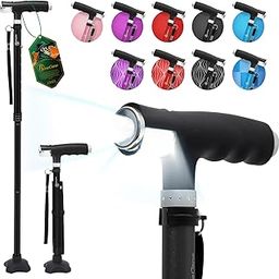 BeneCane Walking Cane for Women Folding Cane for Men with Two Led Lights Quad Cane with Stable Base Lightweight and Adjustable Walking Stick. (Black)-image-18