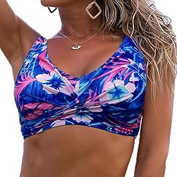 Fanuerg Women's Twist Front Bikini Top V Neck Push Up Padded Swimsuit Top Bathing Suits-picture-1