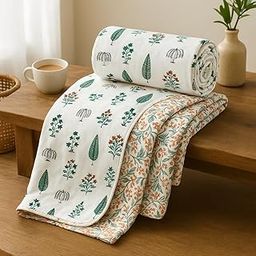 Utility Home Dohar Single Bed Cotton 100% Cotton Reversible AC Blanket Cotton Single Bed Cotton Quilt Single 180 GSM Cotton Dohar Single Light Weight Soft Blanket Pink (White Forest Design)-15