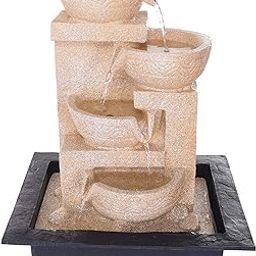 CHRONIKLE Polyresin Table Top Cream Color Designer Indoor 4 Diya Steps Waterfall Fountain for Home Decor with Yellow LED & Water Flow Controller Pump (Size: 38 x 29.5 x 22CM | Weight: 2000grm)-7
