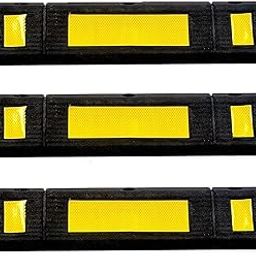 LADWA 600 mm, Pack of 3 Rubberised Car Wheel Parking Stopper for Garage Floor with Reflective Yellow Tape Curb-image-6