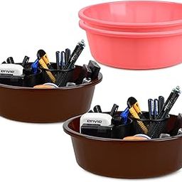 Homestic Pack of 4 Desk Organizer | Stationery Organizer | Multipurpose Storage Organizer | Office Supplies for Pen-Pencil-Staplers | Desktop Organizer | 6 LTR | Pink & Brown-image-53
