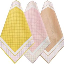 Cotton Handkerchiefs, 33 x 33 cm, Geometric Print, Yellow Pink Brown, Pack of 6-10