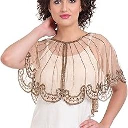 Women's Net Hand Bead Embroidery Designer Short Cape Shurgs C-16R-picture-1