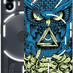 AtOdds - Nothing Phone 2 - Mobile Back Skin Sticker - Lamination - Rear Screen Guard Protector Film Wrap (Coverage - Back+Camera+Sides) (Design - Blue Owl)-image-59