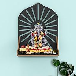 Home Sparkle Engineered Wood Mandir OM Wall Hanging | Wall Mounted Floating Shelf (Black)-12