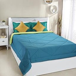Amazon Brand - Solimo Microfiber Reversible Comforter, Double (Aqua Blue and Olive Green, 300 GSM)| TC - 90-14