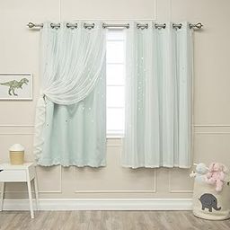 Best Home Fashion Mix & Match Tulle & Star Cut Out Blackout Curtains - Mint - 52"W x 63"L - (2 Curtains and 2 Sheer curtains)-19