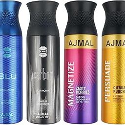 AJMAL Unisex 1 Blu Homme For Men, 1 Carbon Homme For Men, 1 Magnetize And 1 Persuade For Men & Women Woody Spray Deodorants Each 200Ml Combo Pack Of 4 (Total 800Ml)-46