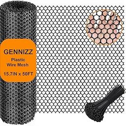 GENNIZZ Upgraded 15.7IN x 50FT Plastic Chicken Wire Mesh,Poultry Animal Barrier Fence,Construction Barrier Netting,Garden Netting,Black Plastic Fence Wire for Garden Farm-25