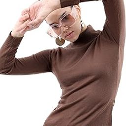 Acrylic Women's Slim Fit Brown High Neck Sweater-image-19