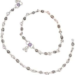 Metal Anklets Payal Pair for Women Girls Fancy Collection with Silver Plating Attached Ghungroo Fashion Designer Barefoot Foot Jewellery-image-92