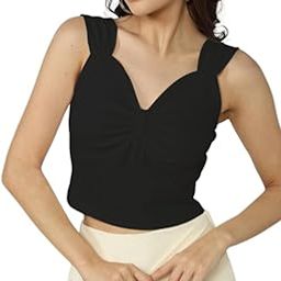 Women's Premium Valentino Made Stylish Bow Pleated Crop Top | Sweetheart Neck & Strappy Singlets | Going Out Summer Tank A-Shirt-image-46