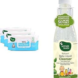 Mother Sparsh 99% Pure Water (Unscented) Baby Wipes I Natural Plant Made Cloth - Super Thick I 72 pcs/Pack - Pack of 3&Mother Sparsh Plant Powered Natural Baby Liquid Cleanser- 500ml-image-48