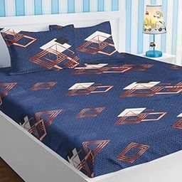 BSB HOME Glace Cotton Double Bedsheets with 2 Pillow Covers | Double Bed Breathable | Wrinklefree | Ultrasoft 180 TC Supersoft | 90x90 Inches, 7x7.5ft (Dark Blue & White) - Prime Collections-image-99