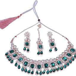 Traditional Kundan Rani Haar Necklace Set with Earrings, Rose Gold Crystal Choker,-image-39
