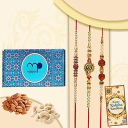 Maalpani Rakhi Gift - 3 Fancy Pearl and Rudraksh Rakhi | Dry Fruits Box Hamper | Rakhi Dry Fruit Gift Combo for Brother-image-24