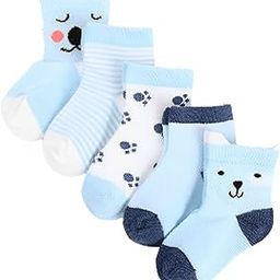 5 Pairs Baby Girl Boys Non Slip Trainer Socks Toddlers Infant Socks Warm and Socks Cotton Stretch Crew Baby Socks- Blue Puppy, 0-1 Years-image-69